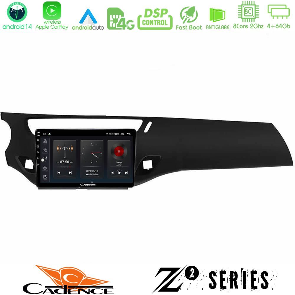 Cadence Z2 Series 8Core Android14 4+64GB  Citroen C3 2009-2016 Navigation Multimedia Tablet 9"  Με Carplay & Android Auto (Μαύρο γυαλιστερό)