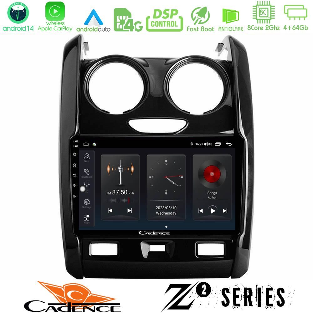 Cadence Z2 Series 8Core Android14 4+64GB  Dacia Duster 2014-2018 Navigation Multimedia Tablet 9" Με Carplay & Android Auto