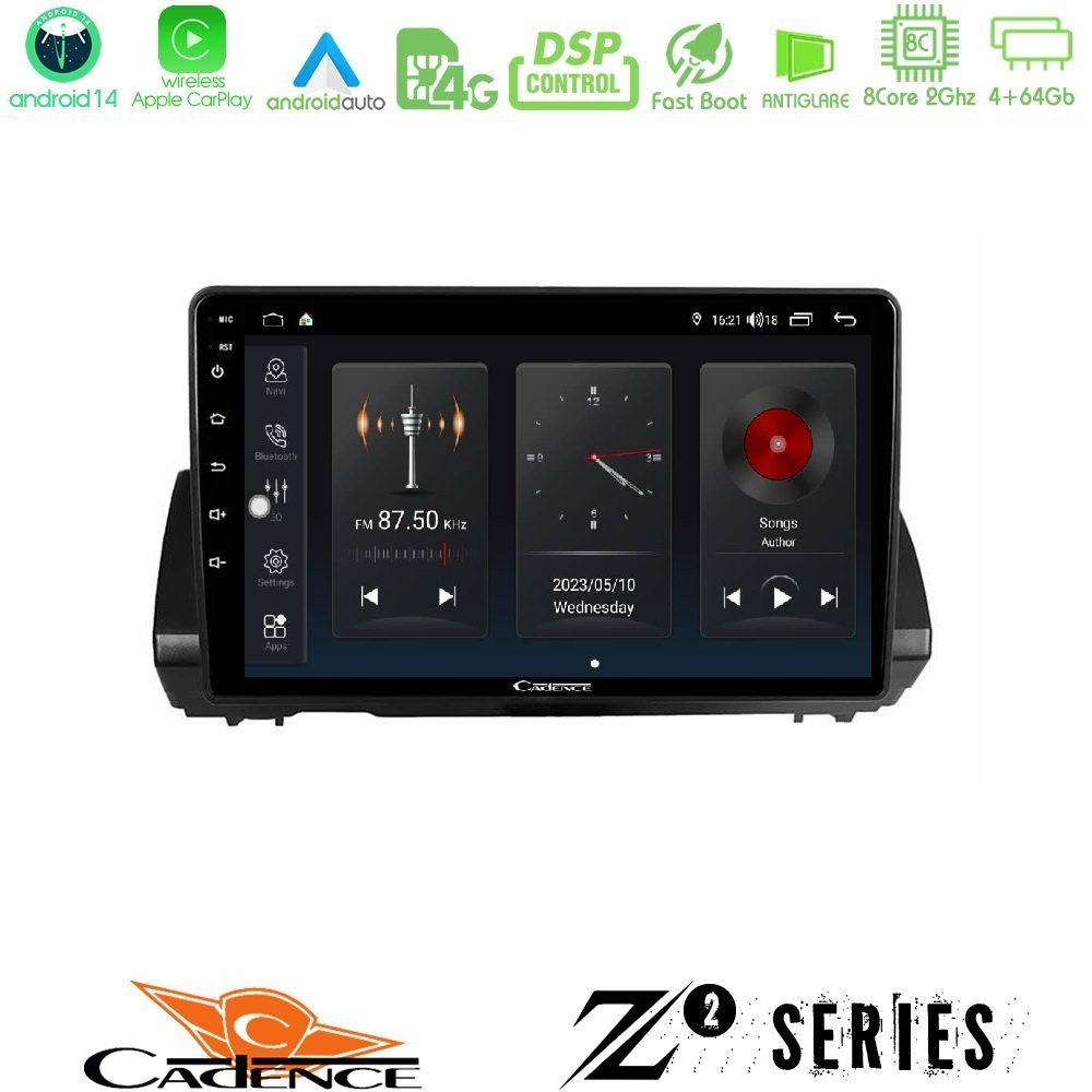 Cadence Z2 Series 8Core Android14 4+64GB Dacia Sandero/Logan/Jogger 2022-> Navigation Multimedia Tablet 9" Με Carplay & Android Auto