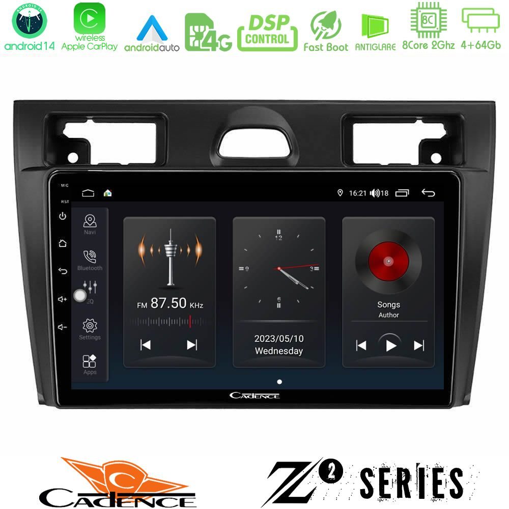 Cadence Z2 Series 8Core Android14 4+64GB  Ford Fiesta/Fusion Navigation Multimedia Tablet 9" Με Carplay & Android Auto