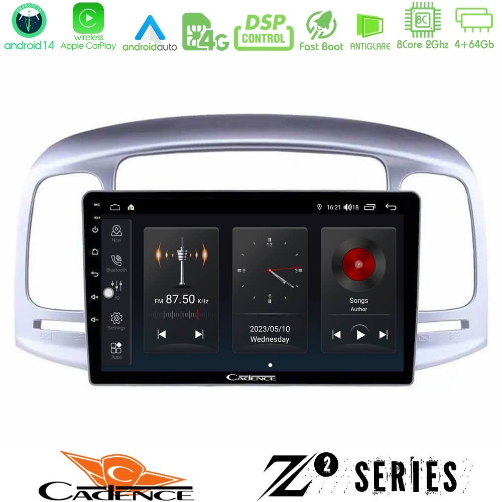 Cadence Z2 Series 8Core Android14 4+64GB  Hyundai Accent 2006-2011 Navigation Multimedia Tablet 9" Με Carplay & Android Auto