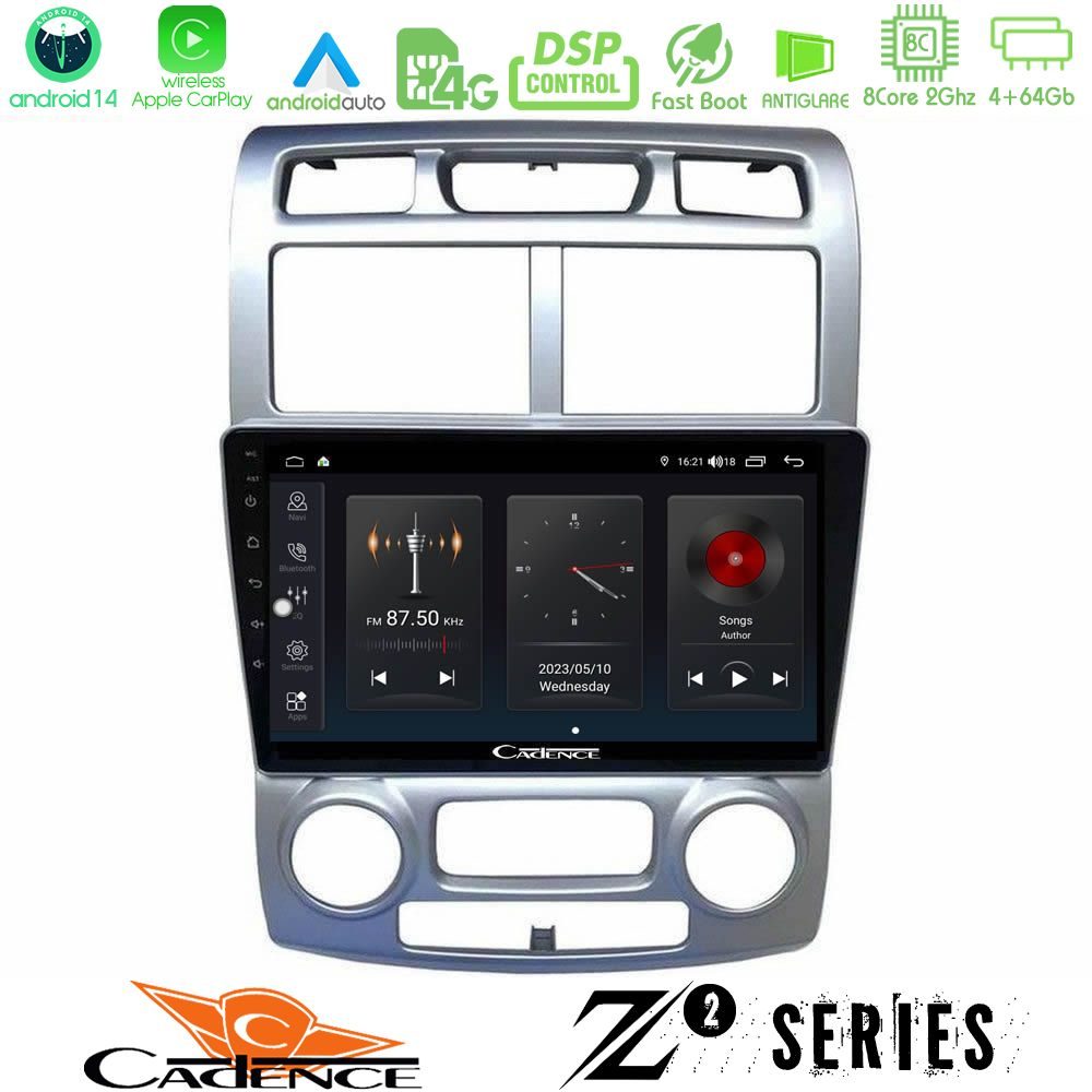 Cadence Z2 Series 8Core Android14 4+64GB  Kia Sportage 2005-2008 Navigation Multimedia Tablet 9"" Με Carplay & Android Auto