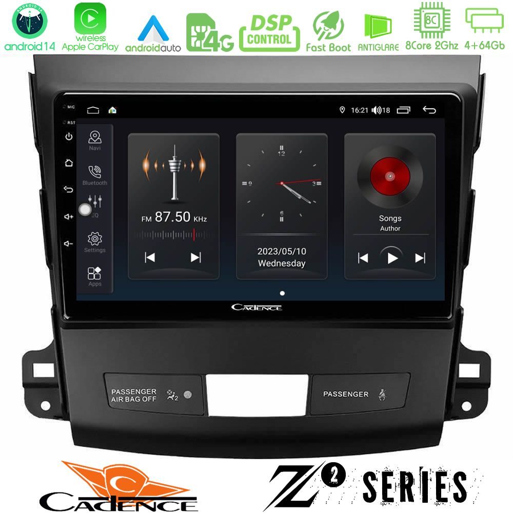 Cadence Z2 Series 8Core Android14 4+64GB  Mitsubishi Outlander/Citroen C-Crosser/Peugeot 4007 Navigation Multimedia Tablet 9" Με Carplay & Android Auto