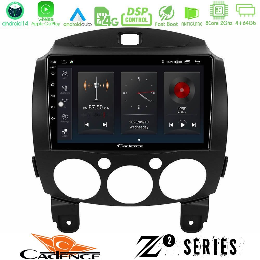 Cadence Z2 Series 8Core Android14 4+64GB  Mazda 2 2008-2014 Navigation Multimedia Tablet 9" Με Carplay & Android Auto
