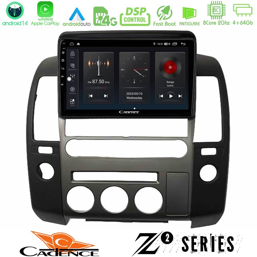 Cadence Z2 Series 8Core Android14 4+64GB   Nissan Navara D40 2006-2012 (με εργ.οθόνη) Navigation Multimedia Tablet 9" Με Carplay & Android Auto