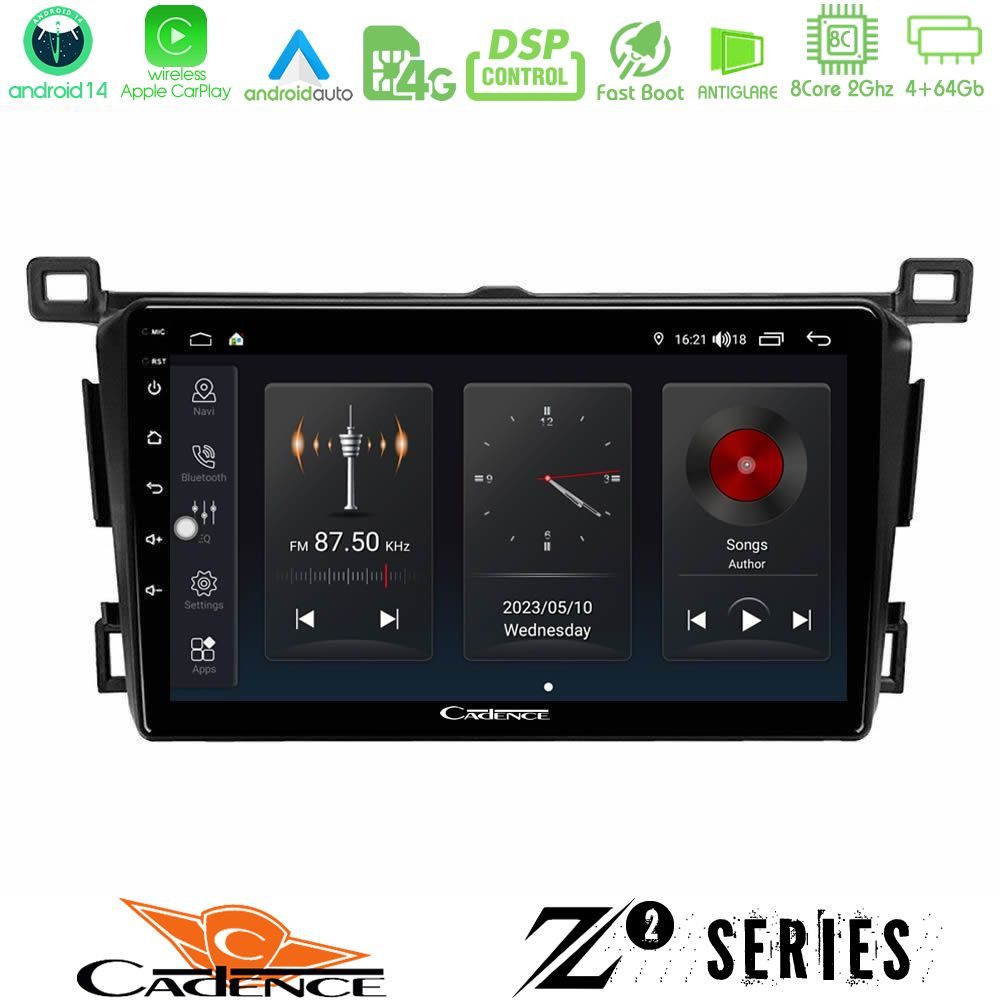 Cadence Z2 Series 8Core Android14 4+64GB  Toyota RAV4 2013-2018 Navigation Multimedia Tablet 9" Με Carplay & Android Auto