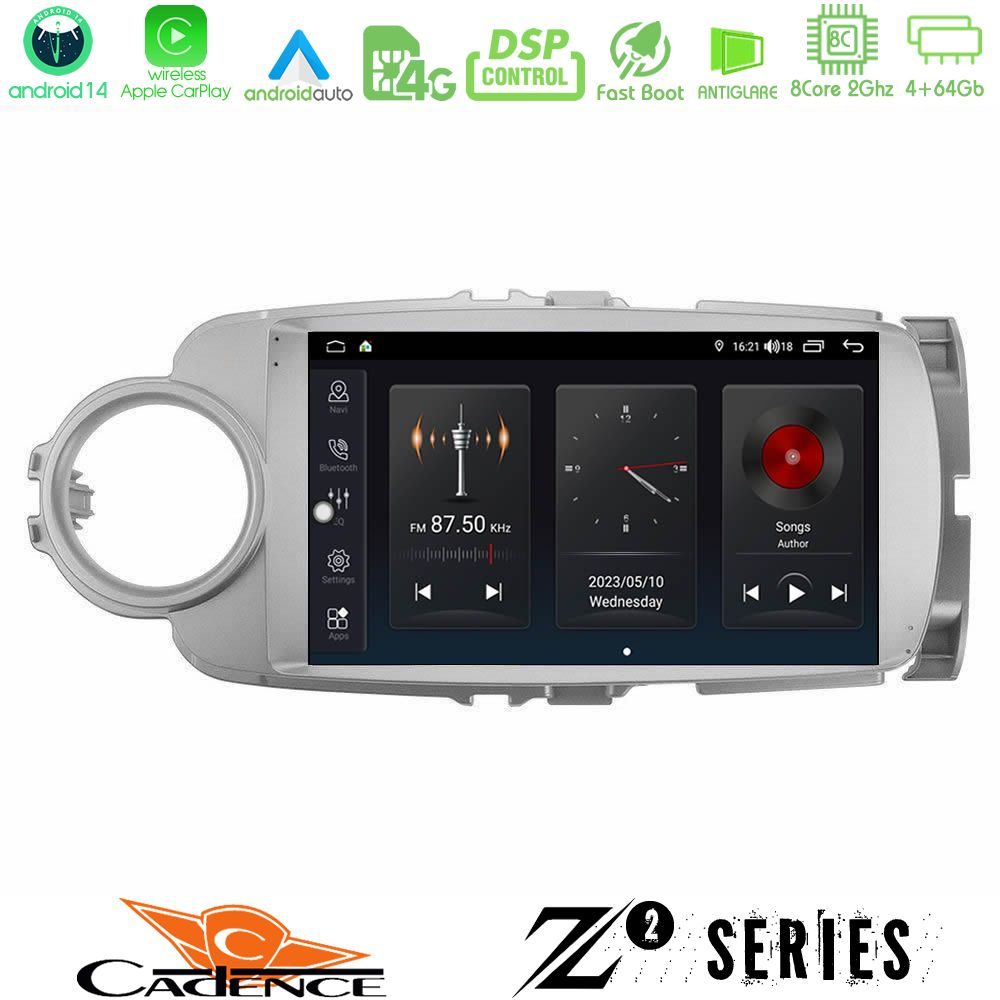 Cadence Z2 Series 8Core Android14 4+64GB  Toyota Yaris Navigation Multimedia Tablet 9" (Μαύρο Χρώμα) Με Carplay & Android Auto