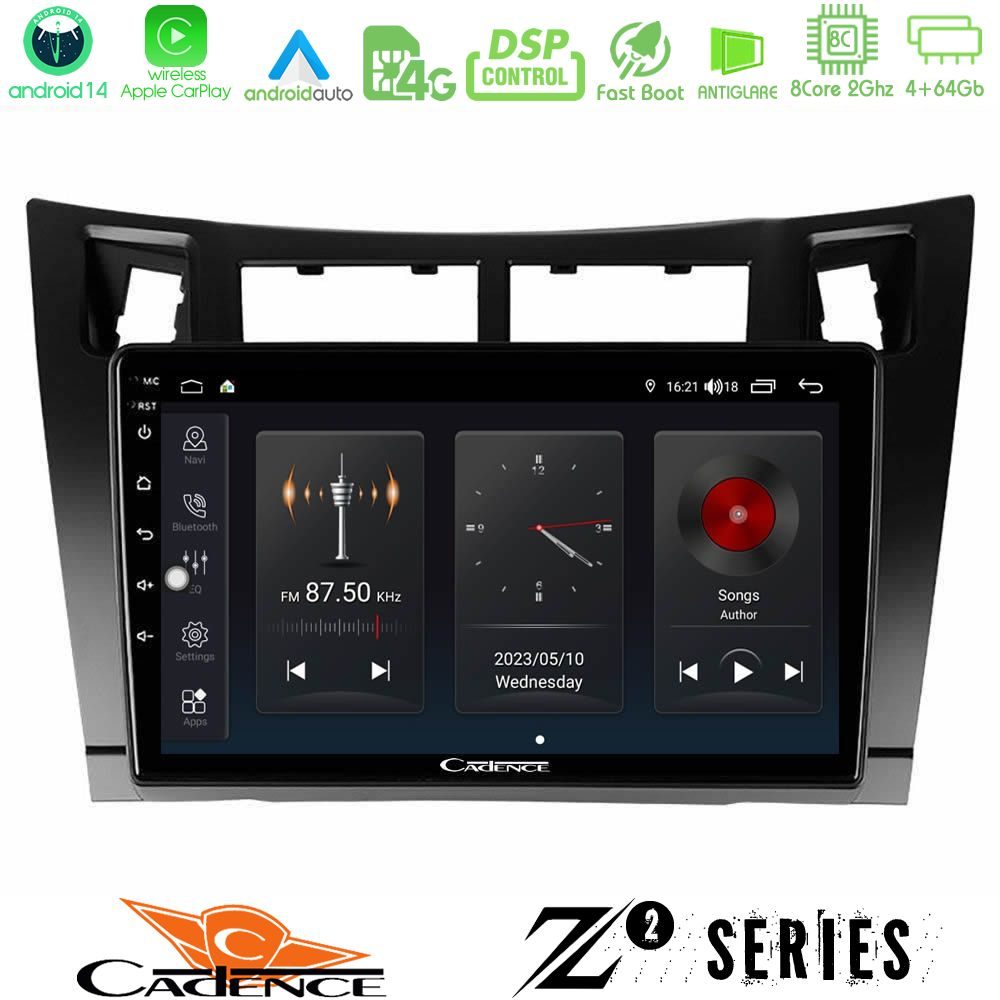 Cadence Z2 Series 8Core Android14 4+64GB  Toyota Yaris Navigation Multimedia Tablet 9" (Μαύρο Χρώμα) Με Carplay & Android Auto