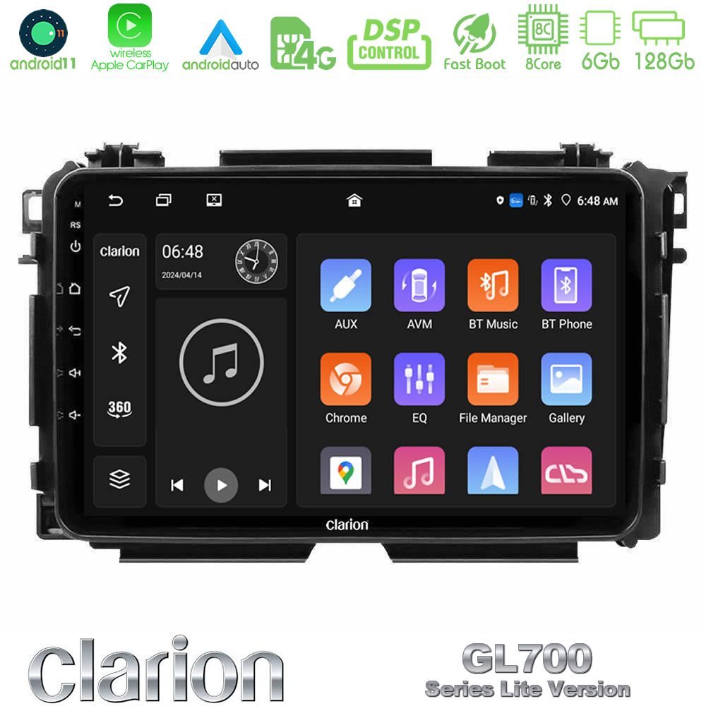 Clarion GL700 Lite Series 8Core Android11 6+128GB Honda HR-V Navigation Multimedia Tablet 9" Με Carplay & Android Auto