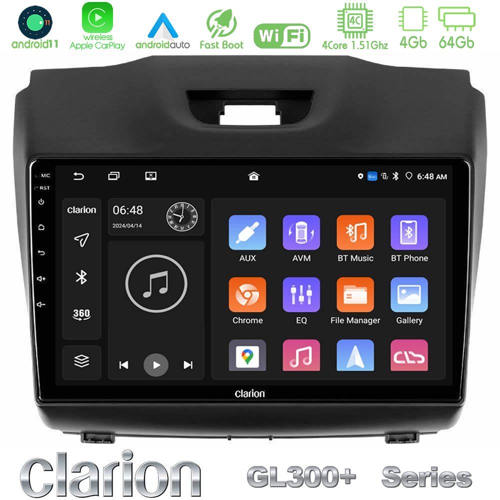 Clarion GL300+ Series 4Core Android11 4+64GB  Isuzu D-MAX 2012-2019 Navigation Multimedia Tablet 9"