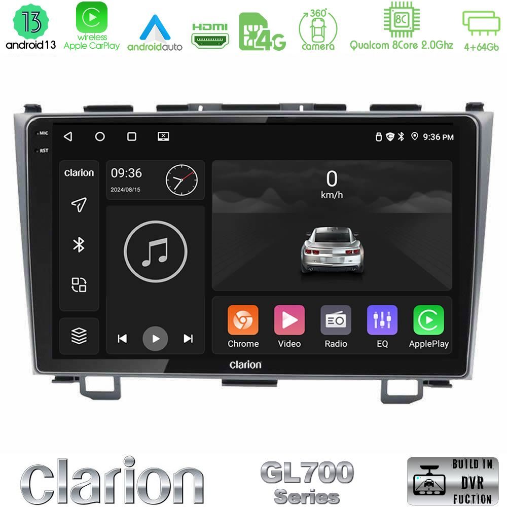 Clarion GL700 Series 8Core Android13 4+64GB Honda CRV Navigation Multimedia Tablet 9" Με Carplay & Android Auto