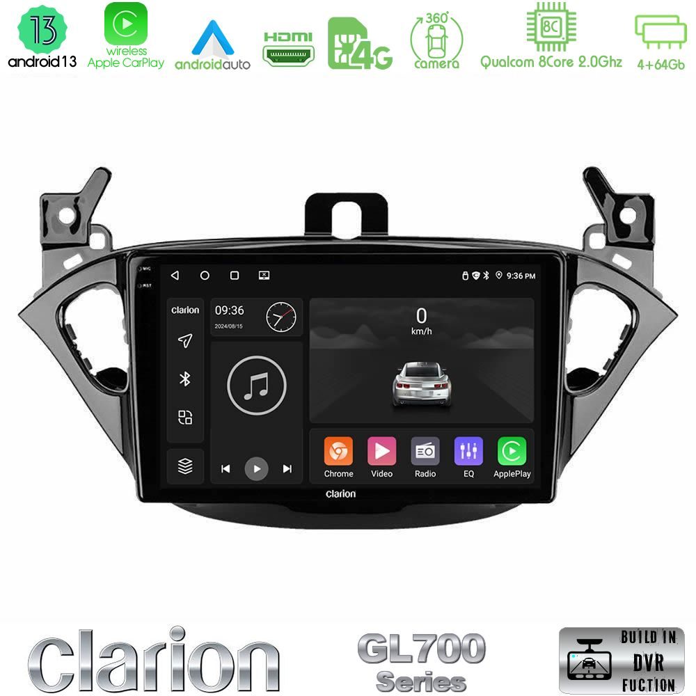 Clarion GL700 Series 8Core Android13 4+64GB Opel Corsa E/Adam Navigation Multimedia Tablet 9" Με Carplay & Android Auto