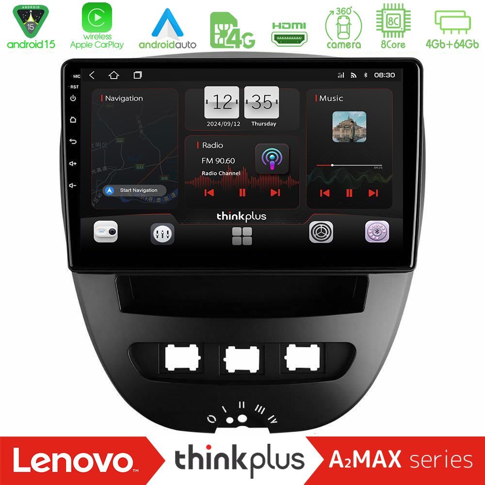 Lenovo Thinkplus A2MAX Series 8Core Android15 4+64GB  Toyota Aygo/Citroen C1/Peugeot 107 Navigation Multimedia Tablet 10"