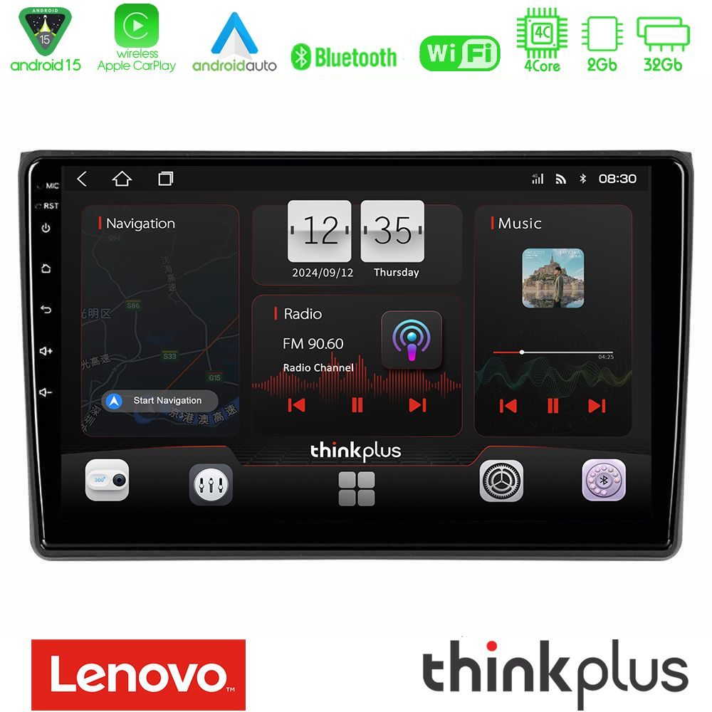 Lenovo Thinkplus Series 4Core Android15 2+32GB  Audi A4 B7 Navigation Multimedia Tablet 9" Με Carplay & Android Auto