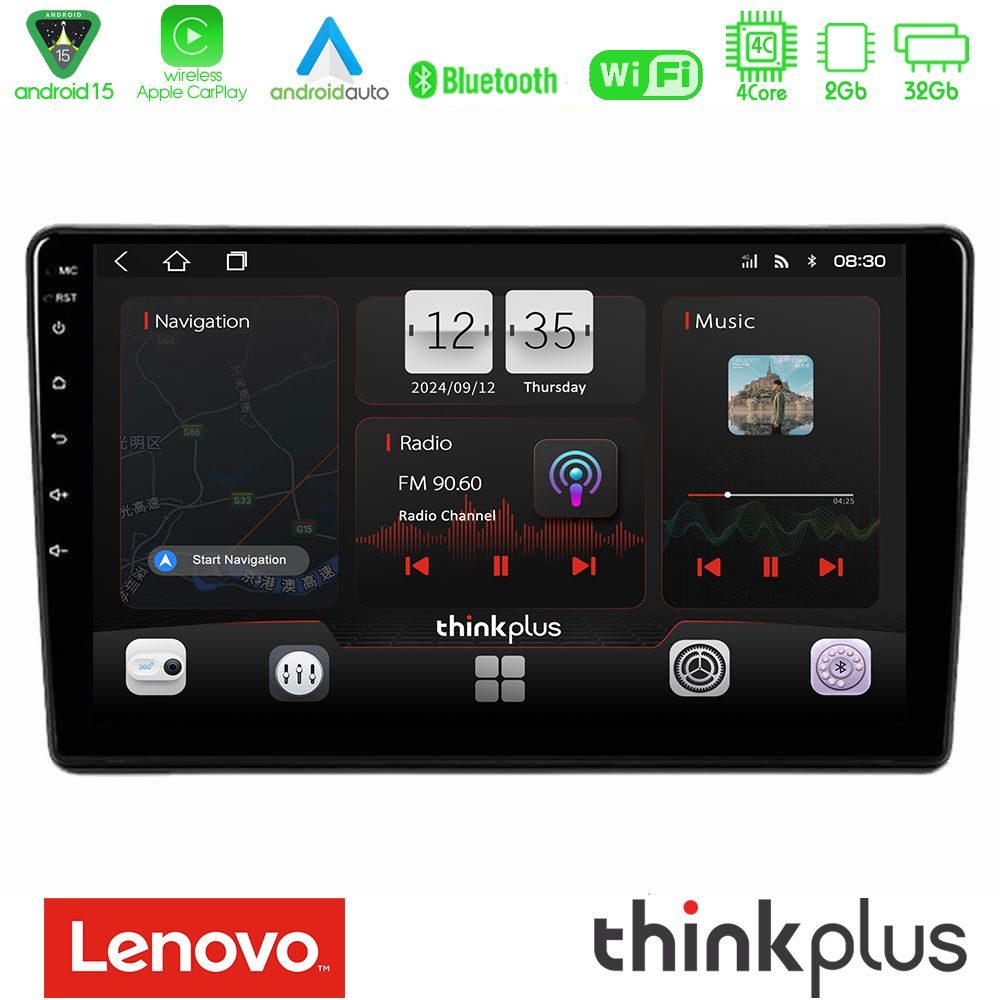 Lenovo Thinkplus Series 4Core Android15 2+32GB  Peugeot Partner / Citroën Berlingo 2008-2018 Navigation Multimedia Tablet 9" Με Carplay & Android Auto