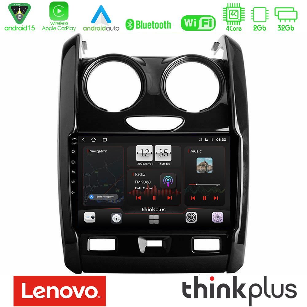 Lenovo Thinkplus Series 4Core Android15 2+32GB  Dacia Duster 2014-2018 Navigation Multimedia Tablet 9" Με Carplay & Android Auto