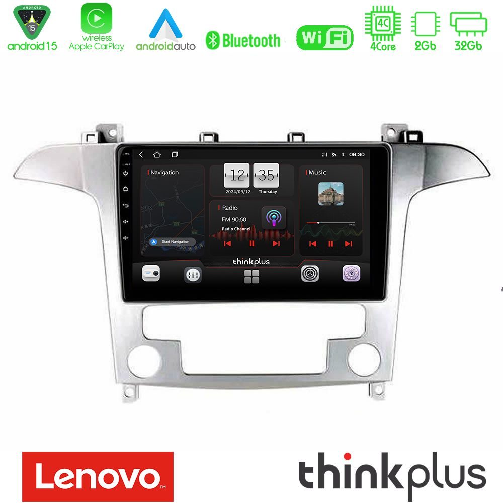 Lenovo Thinkplus Series 4Core Android15 2+32GB  Ford S-Max 2006-2012 Navigation Multimedia Tablet 9" Με Carplay & Android Auto
