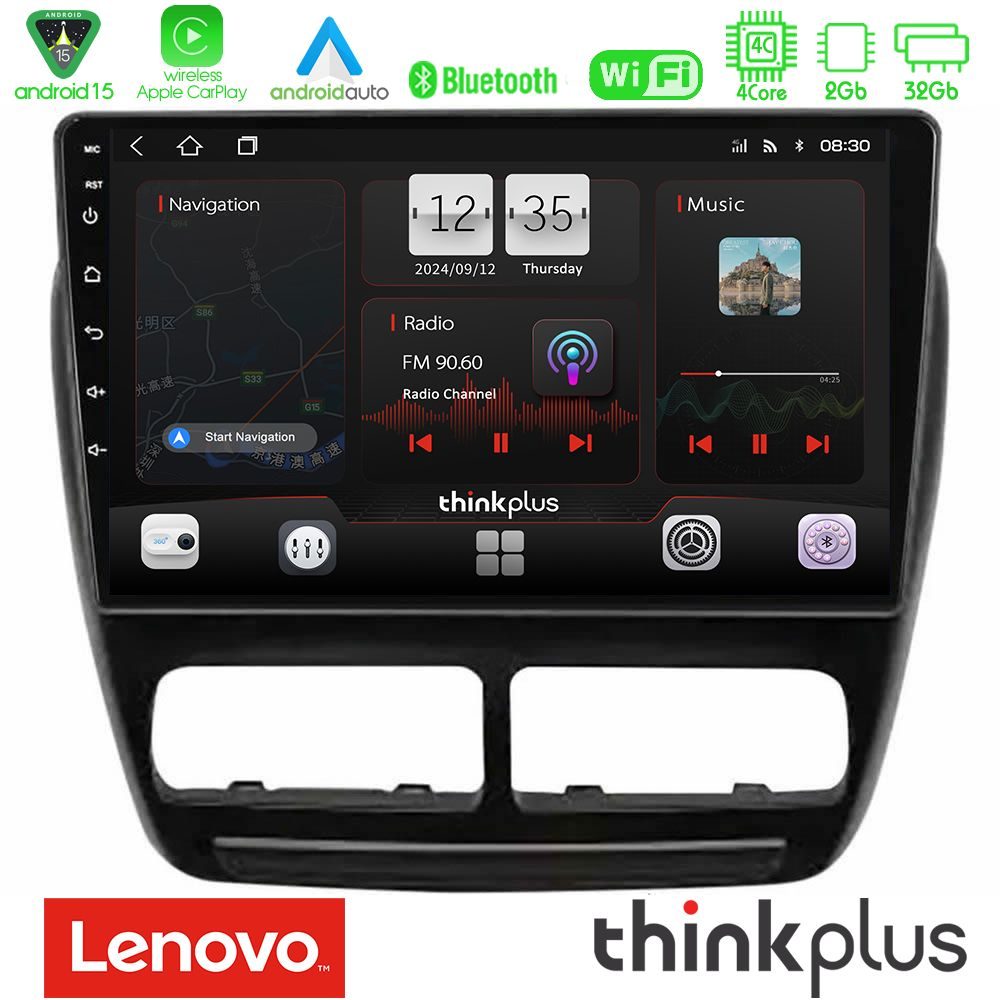 Lenovo Thinkplus Series 4Core Android15 2+32GB  Fiat Doblo / Opel Combo 2010-2014 Navigation Multimedia Tablet 9" Με Carplay & Android Auto