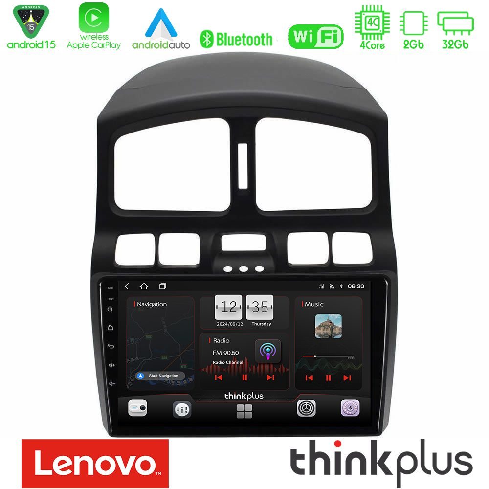 Lenovo Thinkplus Series 4Core Android15 2+32GB Hyundai Santa Fe 2000-2006 Navigation Multimedia Tablet 9" Με Carplay & Android Auto