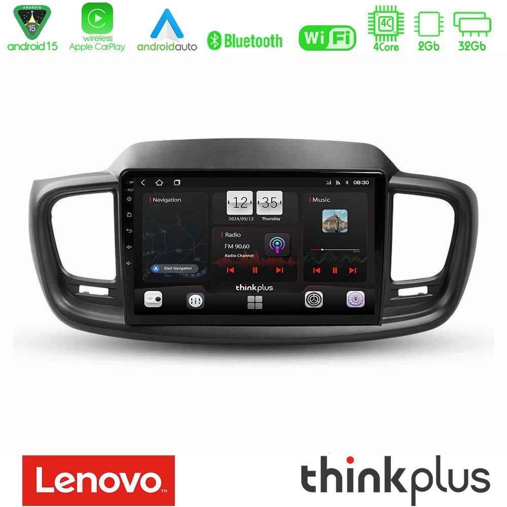 Lenovo Thinkplus Series 4Core Android15 2+32GB  Kia Sorento 2018-2021 Navigation Multimedia Tablet 9" Με Carplay & Android Auto
