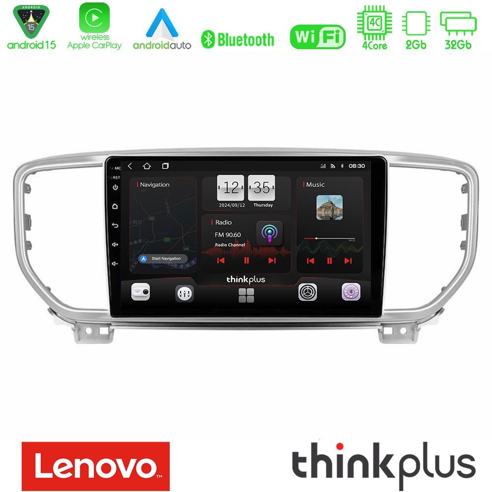 Lenovo Thinkplus Series 4Core Android15 2+32GB  Kia Sportage 2018-2021 Navigation Multimedia Tablet 9" Με Carplay & Android Auto