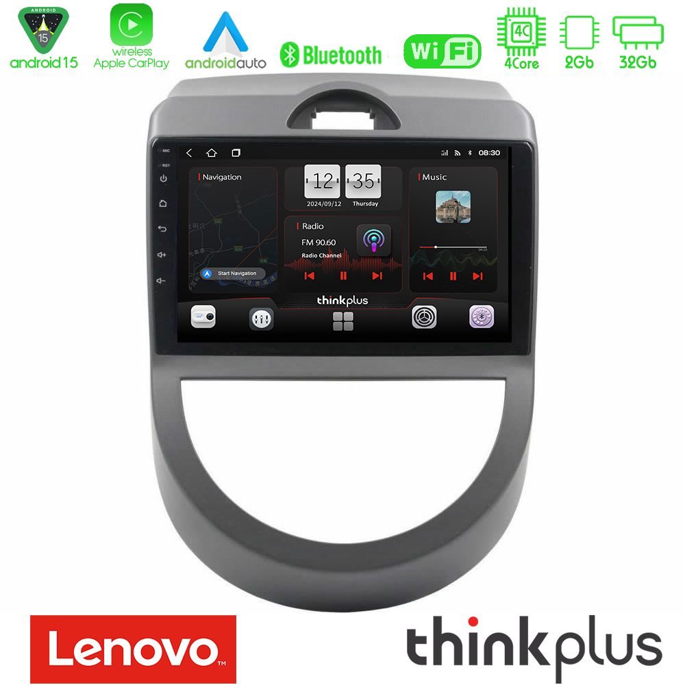 Lenovo Thinkplus Series 4Core Android15 2+32GB Kia Soul 2009-2011 Navigation Multimedia Tablet 9" Με Carplay & Android Auto