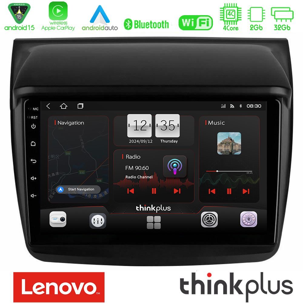 Lenovo Thinkplus Series 4Core Android15 2+32GB  Mitsubishi L200 Navigation Multimedia Tablet 9" Με Carplay & Android Auto