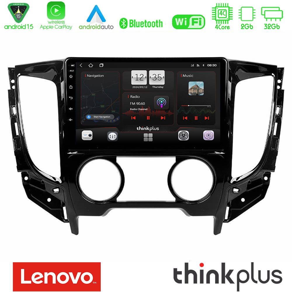 Lenovo Thinkplus Series 4Core Android15 2+32GB  Mitsubishi L200 2016-> & Fiat Fullback (Manual A/C) Navigation Multimedia Tablet 9" Με Carplay & Android Auto
