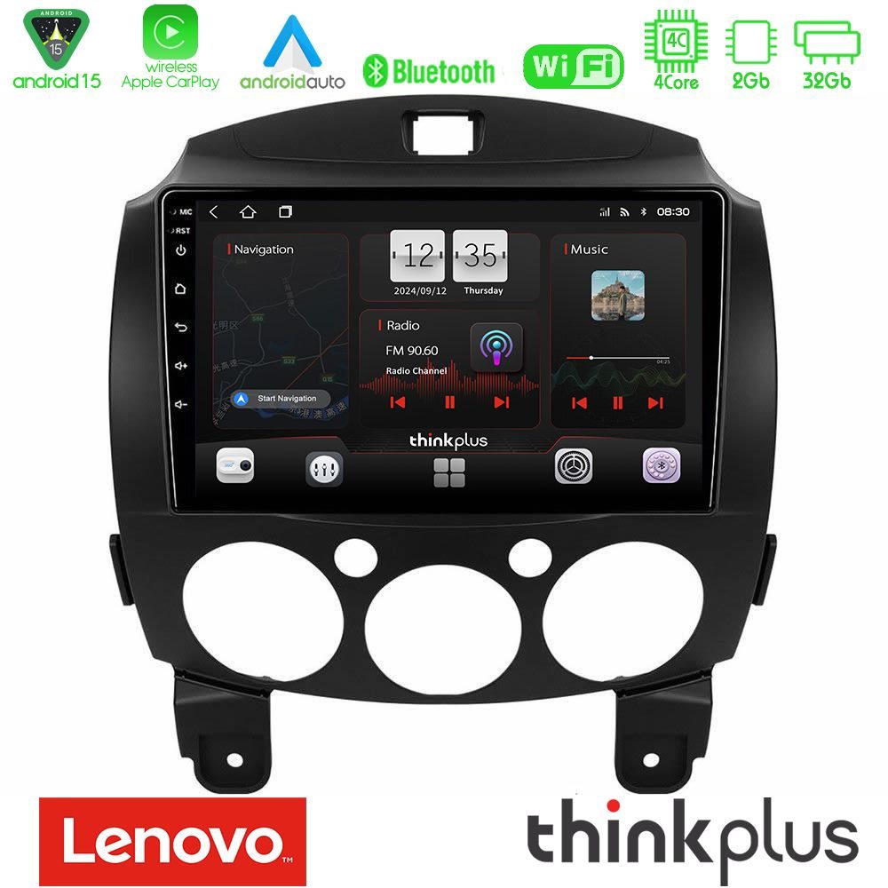 Lenovo Thinkplus Series 4Core Android15 2+32GB  Mazda 2 2008-2014 Navigation Multimedia Tablet 9" Με Carplay & Android Auto