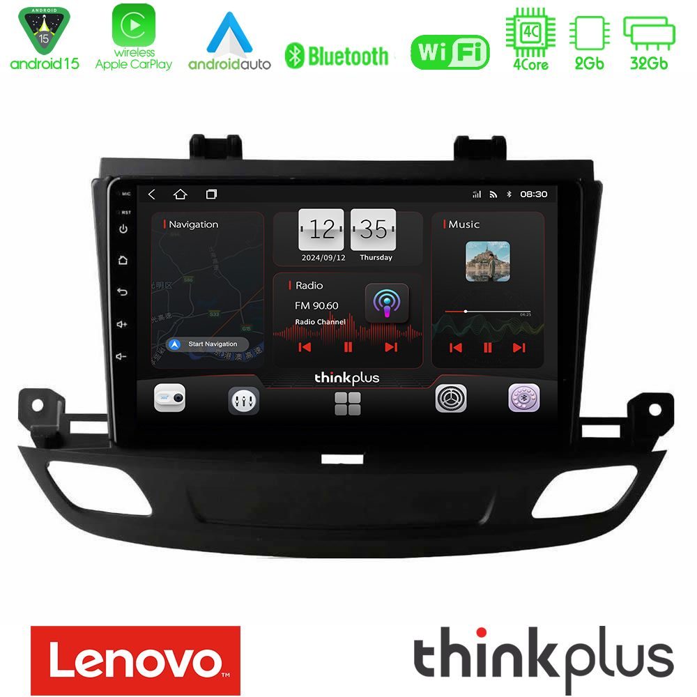 Lenovo Thinkplus Series 4Core Android15 2+32GB  Opel Insignia 2 2017-2020 Navigation Multimedia Tablet 9"  Με Carplay & Android Auto