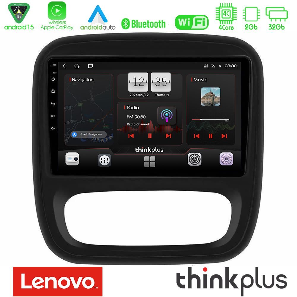 Lenovo Thinkplus Series 4Core Android15 2+32GB  Renault/Nissan/Opel/Fiat Navigation Multimedia Tablet 9" Με Carplay & Android Auto