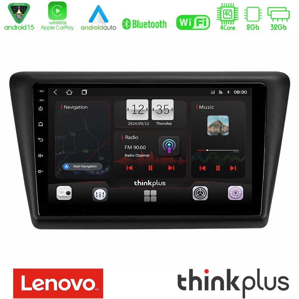Lenovo Thinkplus Series 4Core Android15 2+32GB  Skoda Rapid 2013-2017 Navigation Multimedia Tablet 9" Με Carplay & Android Auto
