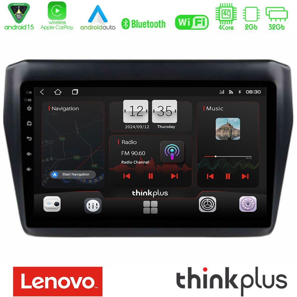 Lenovo Thinkplus Series 4Core Android15 2+32GB  Suzuki Swift 2017-2023 Navigation Multimedia Tablet 9" Με Carplay & Android Auto