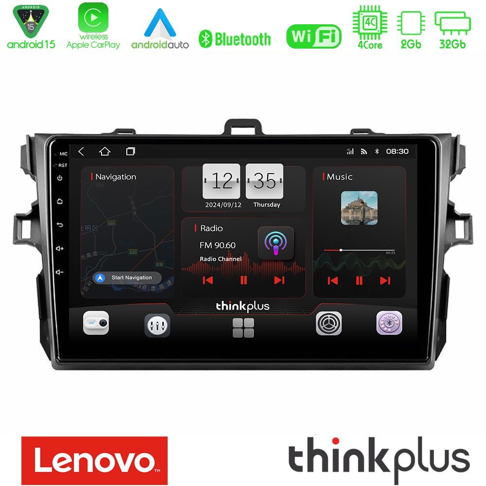 Lenovo Thinkplus Series 4Core Android15 2+32GB  Toyota Corolla 2007-2012 Navigation Multimedia Tablet 9" Με Carplay & Android Auto
