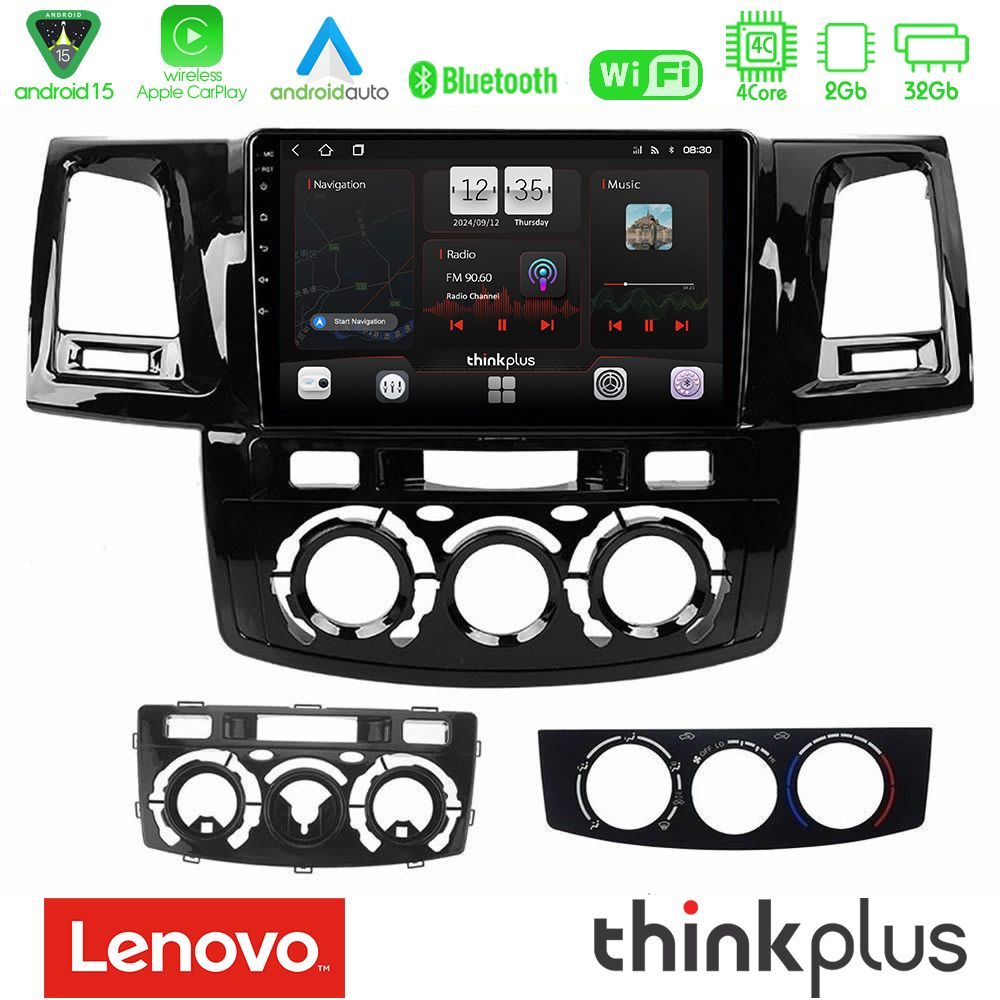 Lenovo Thinkplus Series 4Core Android15 2+32GB  Toyota Hilux 2007-2016 Navigation Multimedia Tablet 9" Με Carplay & Android Auto