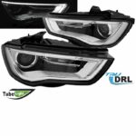 Μπροστινά Φανάρια Set Για Audi A3 8V 12-16 True DRL Tube Μαύρα H7 Με Μοτέρ Depo - Image 2