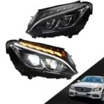 Μπροστινά Φανάρια Set Για Mercedes-Benz C-Class W205 14-18 TRU DRL Full Led Μαύρα Με Μοτέρ Depo - Image 2