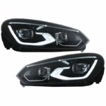 Μπροστινά Φανάρια Set Για Vw Golf VΙ (6) 08-12 Mk8 Golf Look Dynamic Start DRL & Φλας Μαύρα Full Led Με Μοτέρ VLand - Image 4