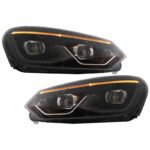 Μπροστινά Φανάρια Set Για Vw Golf VΙ (6) 08-12 Mk8 Golf Look Dynamic Start DRL & Φλας Μαύρα Full Led Με Μοτέρ VLand - Image 5
