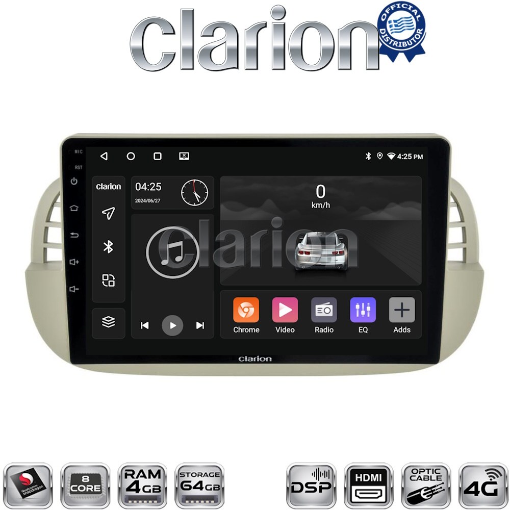 CLARION GL74315 Οθόνη OEM Multimedia Αυτοκινήτου για Fiat 500 2007 > 2016 (CarPlay/AndroidAuto/BT/GPS/WIFI/GPRS)