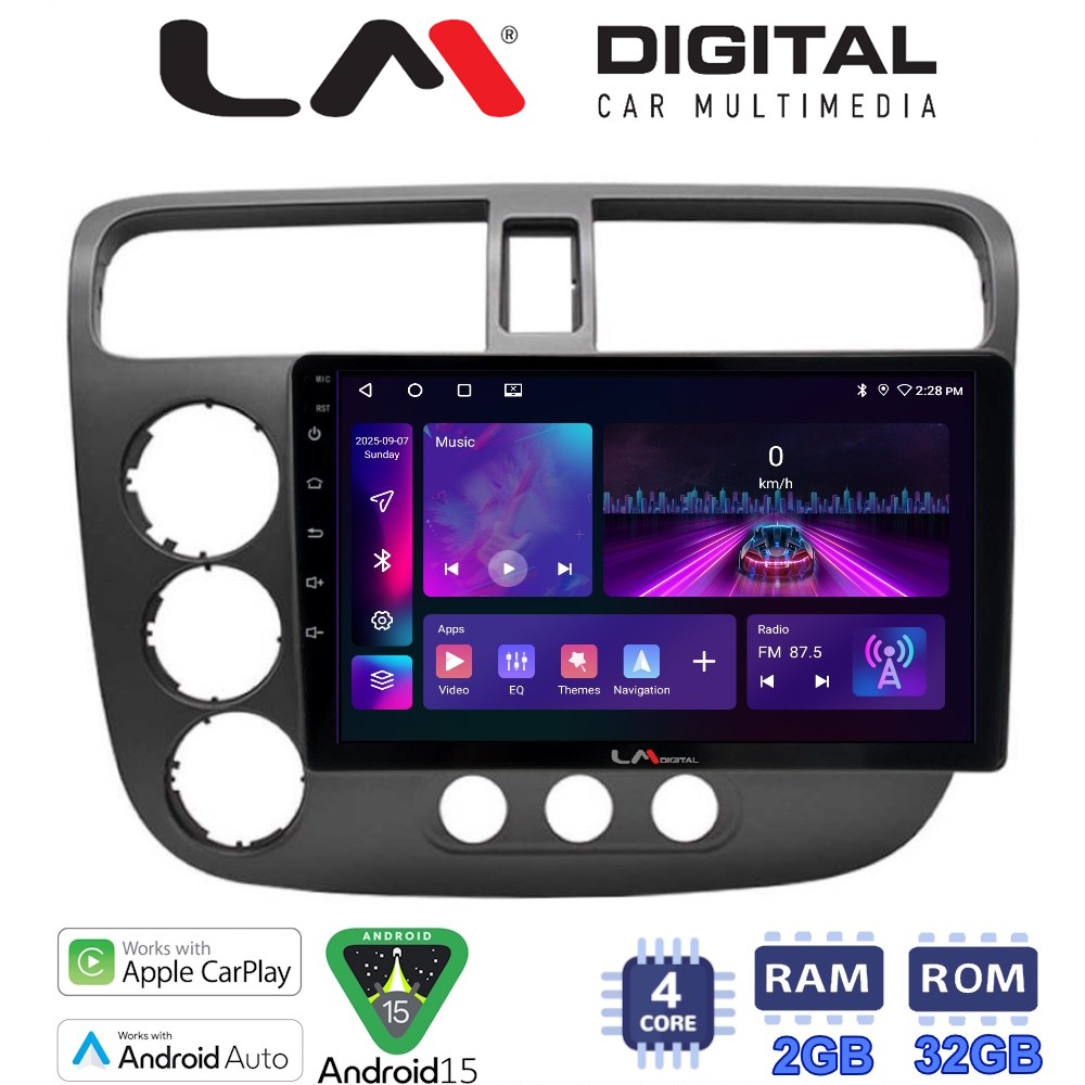 LM Digital - LM ZA4373 GPS Οθόνη OEM Multimedia Αυτοκινήτου για HONDA CIVIC 4πορτο 2001 > 2006 (CarPlay/AndroidAuto/BT/GPS/WIFI/GPRS)