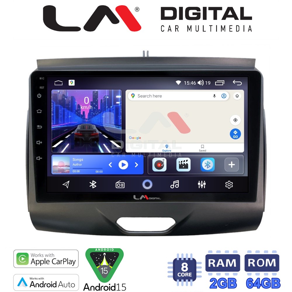 LM Digital - LM ZW8576A GPS Οθόνη OEM Multimedia Αυτοκινήτου για Ford Ranger 2015 > 2020 (CarPlay/AndroidAuto/BT/GPS/WIFI)