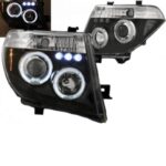 Μπροστινά Φανάρια Set Για Nissan Navara D40 05-10 Angel Eyes & Led Μαύρα H1H1 Manual JunYan