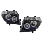 Μπροστινά Φανάρια Set Για Nissan Navara D40 05-10 Angel Eyes & Led Μαύρα H1H1 Manual JunYan - Image 2