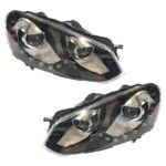 Μπροστινά Φανάρια Set Για Vw Golf VI (6) 08-12 DRL GTI R20 Look Μαύρα H7H7 Με Μοτέρ Carner - Image 2