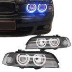 Μπροστινά Φανάρια Set Για Bmw 5 E39 95-03 Angel Eyes Facelift LCI Look Μαύρα H7H7 Manual Carner