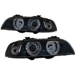 Μπροστινά Φανάρια Set Για Bmw 5 E39 95-03 Angel Eyes Facelift LCI Look ΜαύραΓκρι H7H7 Manual Carner