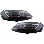 Μπροστινά Φανάρια Set Για Vw Golf 7.5 17-19 Facelift DRL & Dynamic Signal Μαύρα Με Κόκκινη Γραμμή GTI Look H7 Με Μοτέρ Carner - Image 2