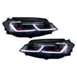 Μπροστινά Φανάρια Set Για Vw Golf 7.5 17-19 Facelift DRL & Dynamic Signal Μαύρα Με Κόκκινη Γραμμή GTI Look H7 Με Μοτέρ Carner - Image 4