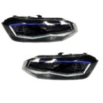 Μπροστινά Φανάρια Set Για Vw Polo AW 17+ DRL Led Tube GTI Look Μαύρα Με Ασημί Γραμμή Upgrade With Xenon With Motor Carner - Image 2